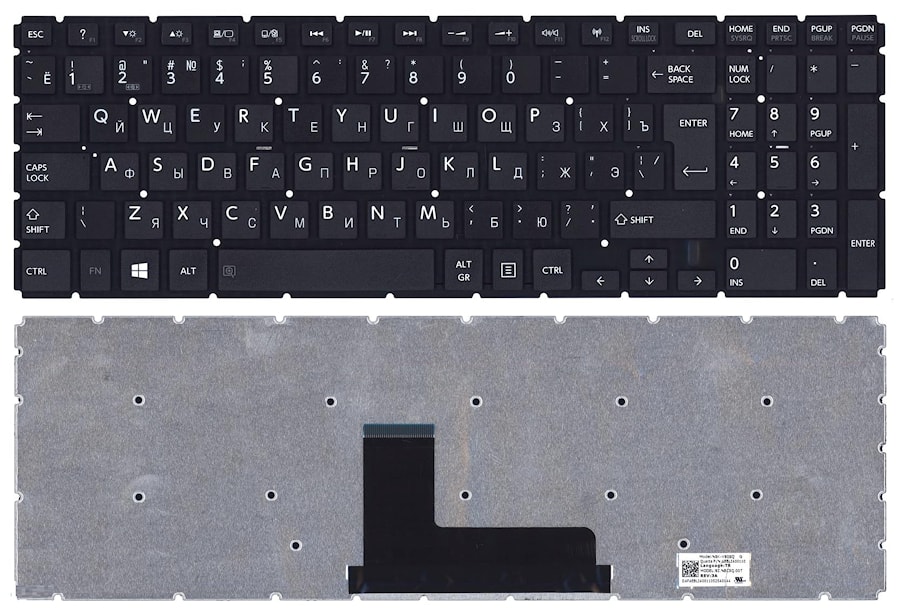 Клавиатура для ноутбука Toshiba Satellite L50-B, L50D-B, L55DT-B, S50-B, C50-B, C50D-B, C55-B черная, без рамки