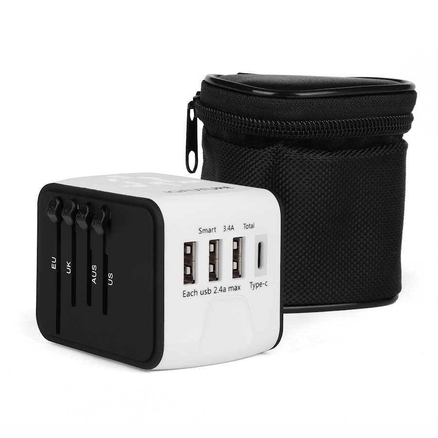Адаптер IQ-TA для путешествий EU/US/UK/AU, 3 USB, Type-C, чехол-сумка