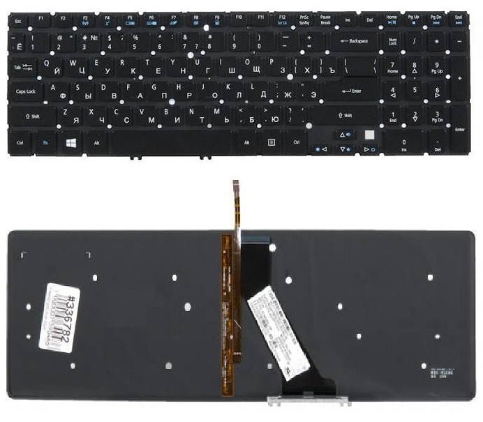 Клавиатура для ноутбука Acer Aspire V5-531, V5-551, V5-552, V5-571, V5-572, V7-581, V7-582, M3-581, M5-581 черная, без рамки, с подсветкой