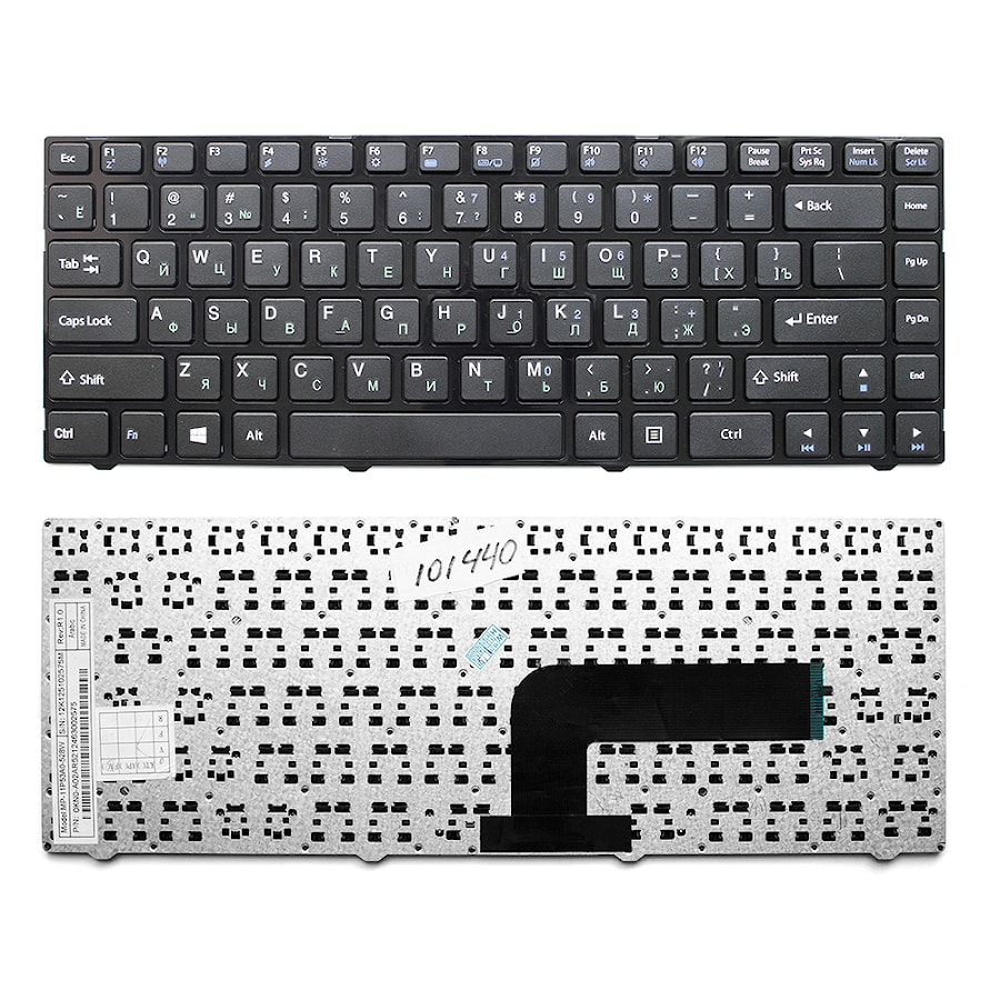 Клавиатура для ноутбука DNS 0150931, Pegatron B14Y, Clevo W740, W840 Series черная, без рамки, плоский Enter