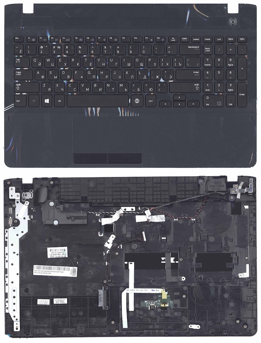 Клавиатура для ноутбука Samsung NP270B5E, 270E5G, 270E5U, 270E5R черная, верхняя панель в сборе