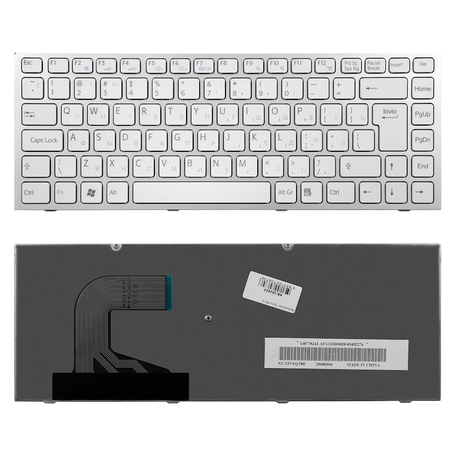 Клавиатура для ноутбука Sony VPC-S Series. Г-образный Enter. Белая, с рамкой. PN: 148778371, NSK-SA1SQ.