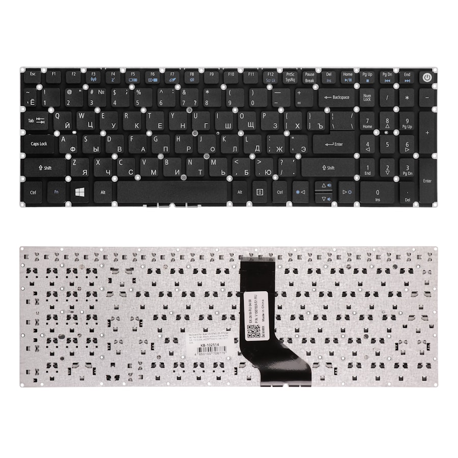 Клавиатура для ноутбука Acer Aspire E5-522, E5-522G, V3-574G, E5-573, E5-573G Series. Плоский Enter. Черная, без рамки. PN: NSK-R37SQ 0R.