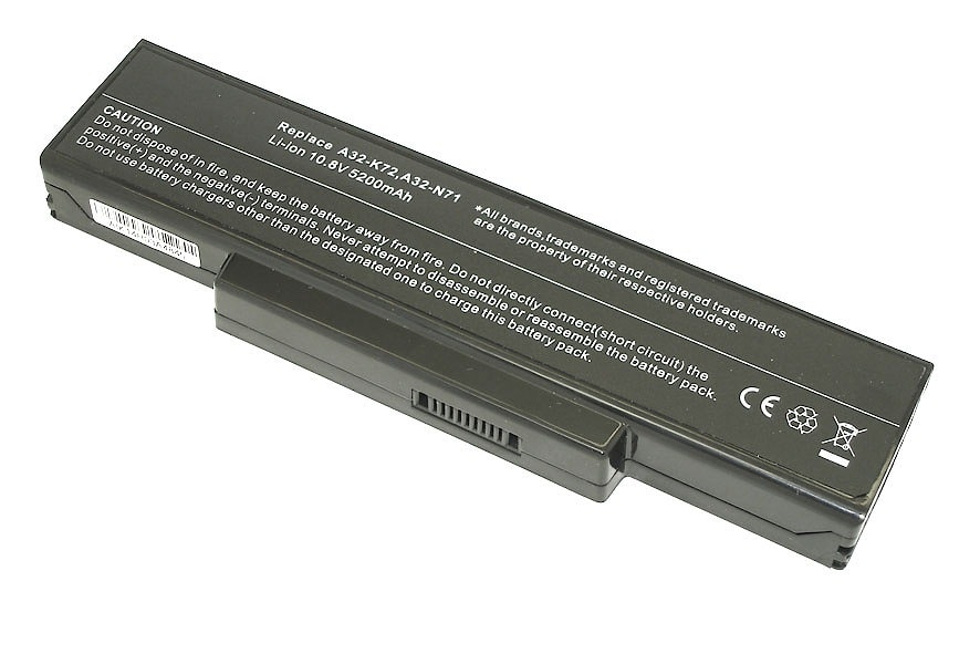 Аккумулятор для Asus K72, K72JK, K72JR, K72F, K73, K72D, K72J, K72Q, K72JF, N71, N73, X77, (A32-K72, A33-K72), 56Wh, 5200mAh, 10.8V, OEM