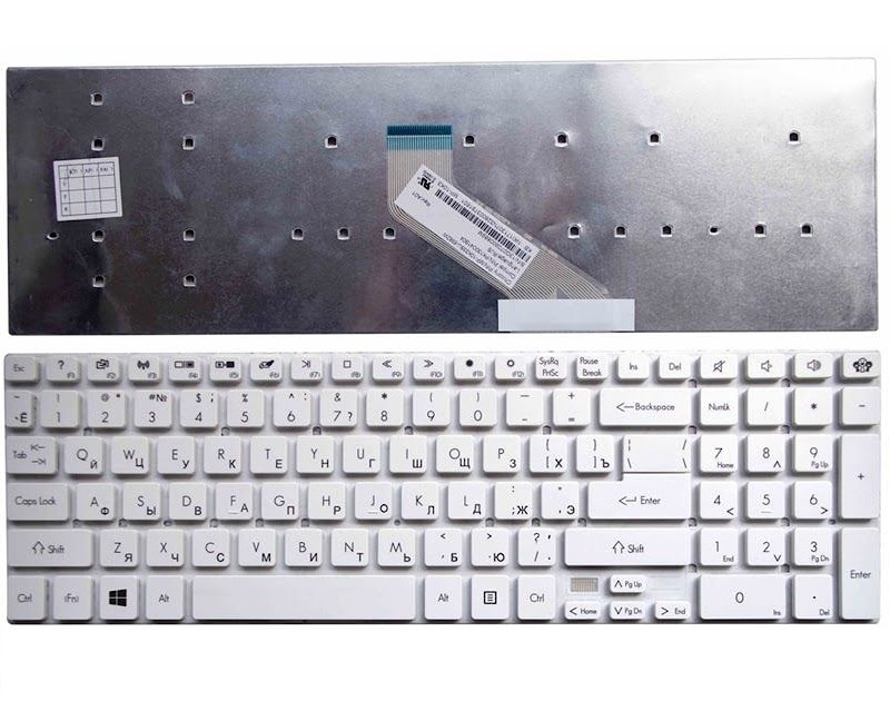 Клавиатура для ноутбука Acer Aspire 5755, 5830, E1-522, E5-511, V3-551, V3-571G, V3-731G, V3-771G белая, без рамки