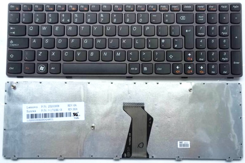 Клавиатура для ноутбука Lenovo IdeaPad B570, B590, V570, Z570, Z575 черная, рамка серая