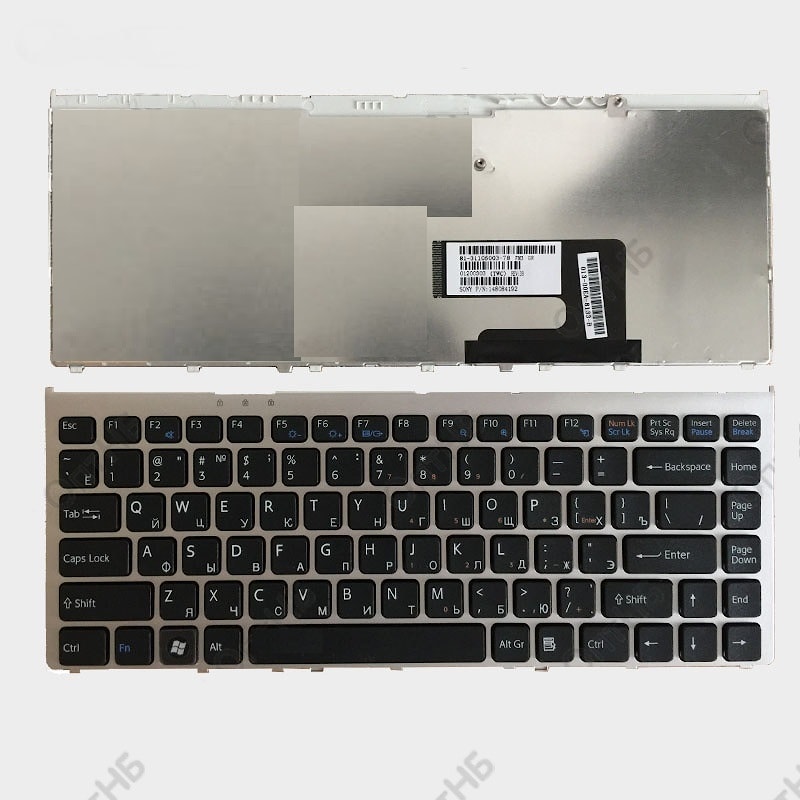 Клавиатура для ноутбука Sony Vaio VGN-FW черная, рамка серебряная