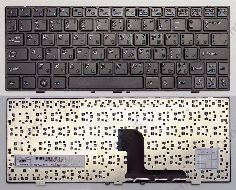Клавиатура для ноутбука DNS 0127618, 0129680, 0138569, MEDION E1226, E1228, Casper H90MB, Pegatron H90 Series черная, рамка черная