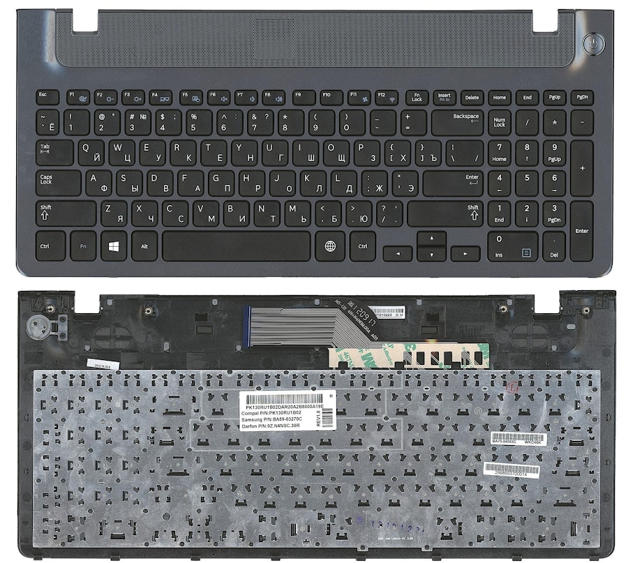 Клавиатура для ноутбука Samsung NP270E5E, NP300E5V, NP350E5C, NP350V5C, NP355E5C, NP355V5C, NP550P5C черная, рамка черная
