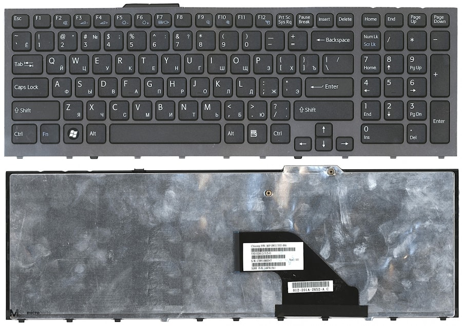 Клавиатура для ноутбука Sony Vaio VPC-F11 черная, рамка черная