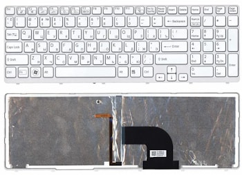 Клавиатура для ноутбука Sony Vaio SVE1711, SVE1711Z1R, SVE1711V1R, SVE1711S9R, SVE1711T1R, SVE1711Q1R, SVE1711G1R белая, с рамкой, с подсветкой