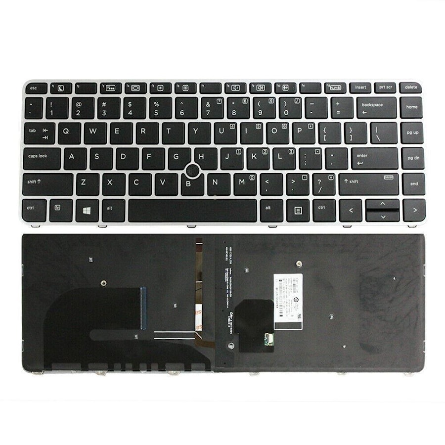 Клавиатура для ноутбука HP EliteBook 745 G3, 745 G4, 840 G3, 840 G4, 848 G3, 848 G4 черная, рамка серебряная, с джойстиком