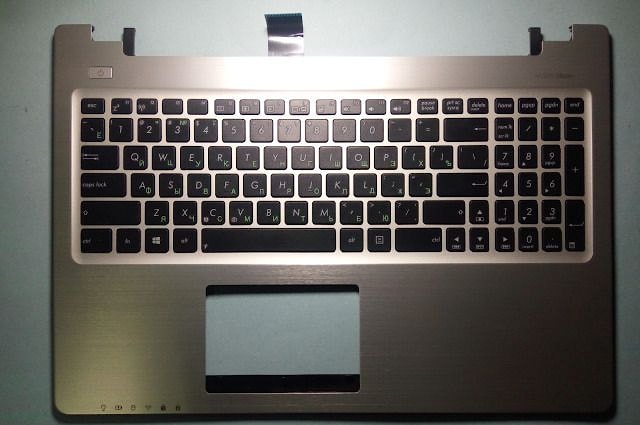 Клавиатура для ноутбука Asus K56, K56C, K56CB, K56CM, K56CA черная, верхняя панель в сборе (серебряная)