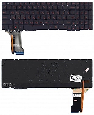 Клавиатура для ноутбука Asus GL553, GL553V, GL553VW, ZX553VD, ZX53V, ZX73, FX553VE, FX753VD, FX753VE черная, без рамки, с подсветкой