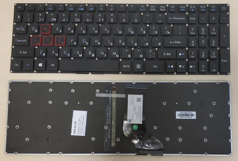 Клавиатура для ноутбука Acer Aspire VX5-591G, VX5-591, VX15, VN7-593, G9-591G черная, с подсветкой