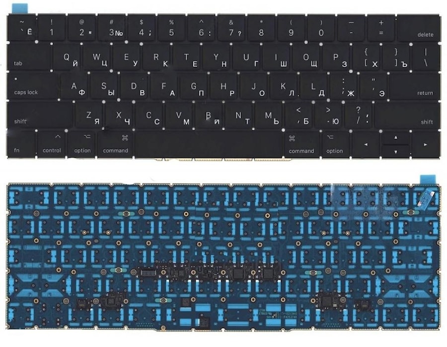 Клавиатура для ноутбука Apple MacBook A1706, A1707, Late 2016 - Mid 2017, черная, с подсветкой, плоский Enter