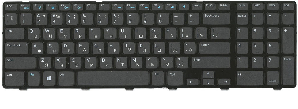 Клавиатура Dell Inspiron 17-5721 черная, с рамкой  
