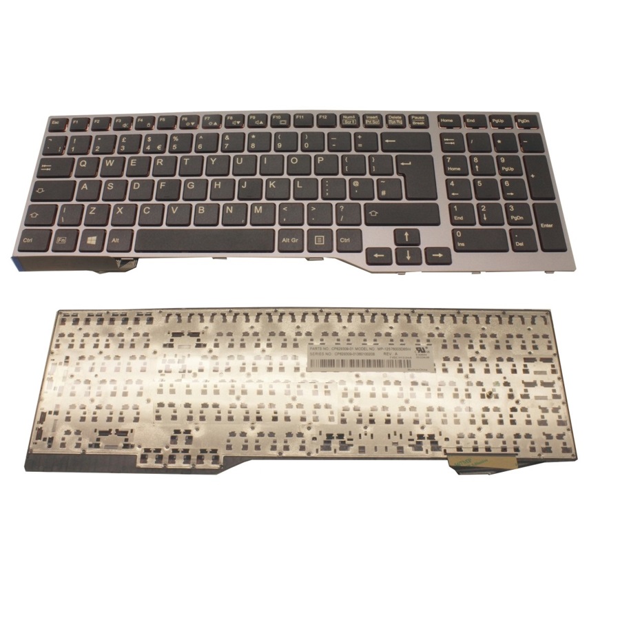 Клавиатура для ноутбука Fujitsu LIFEBOOK E753, E754 черная, с серебряная подсветкой  