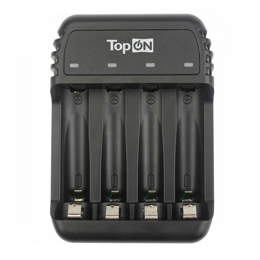 Зарядное устройство TopON TOP-CH500 для 1-4 аккумуляторов типа AA/AAA Ni-MH и Ni-Cd, LED индикатор, MicroUSB 5V, черное