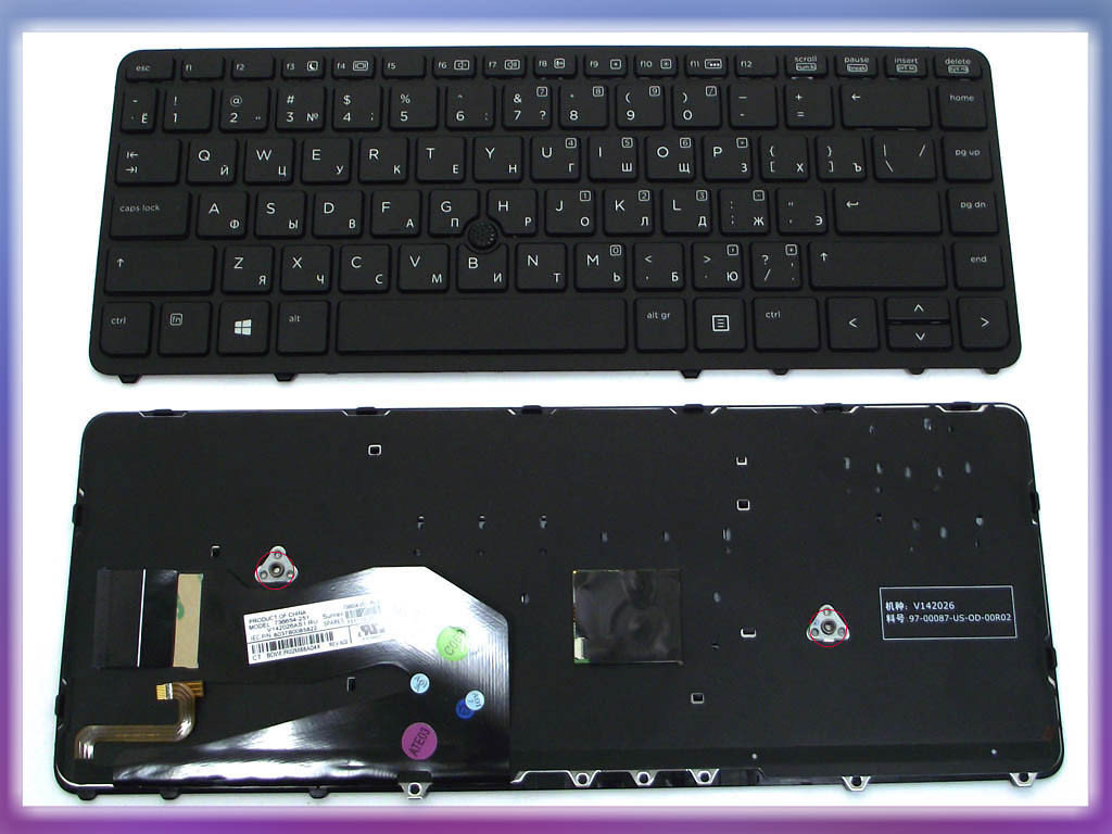 Клавиатура HP EliteBook 840 G1, 850 G1 черная, с рамкой, с подсветкой  