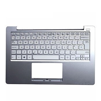 Клавиатура для ноутбука Asus X201, X201E, X202, X202E, S200, S200E белая, верхняя панель в сборе (серебряная)