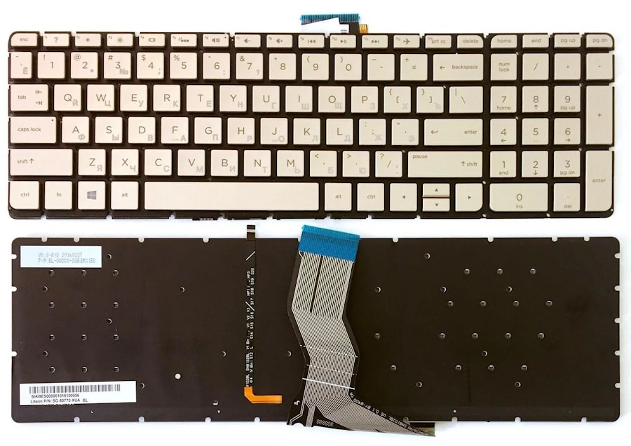Клавиатура для ноутбука HP Pavilion 15-ab, 15-ab000, 15-ab100, 15-ab200, 15z-ab100 серебряная, без рамки, с подсветкой