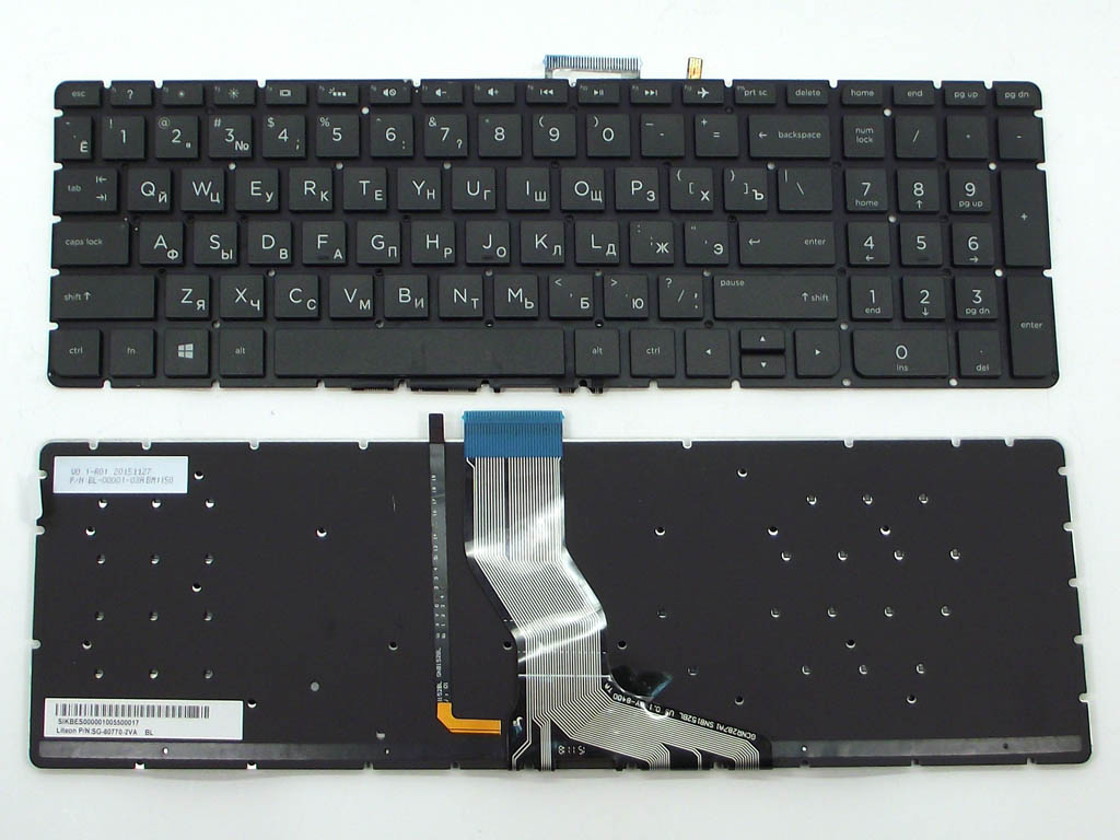 Клавиатура HP Pavilion 15-ab, 15-ab000, 15-ab100, 15-ab200, 15z-ab100 черная, без рамки, с подсветкой  