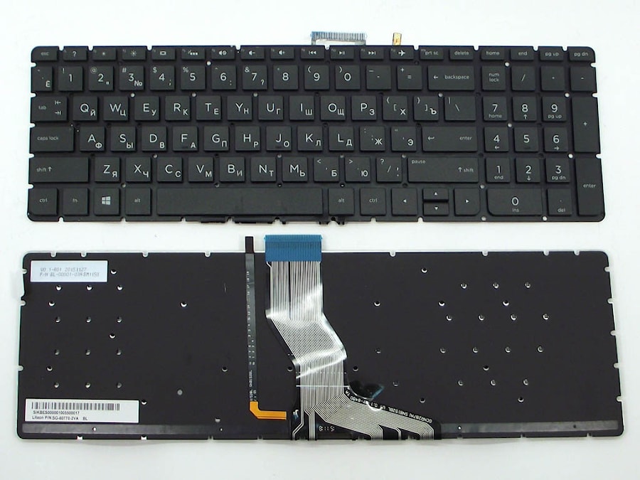 Клавиатура для ноутбука HP Pavilion 15-ab, 15-ab000, 15-ab100, 15-ab200, 15z-ab100 черная, без рамки, с подсветкой
