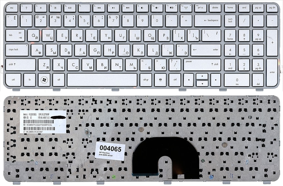 Клавиатура для ноутбука HP Pavilion DV6-6000 серебряная, с рамкой