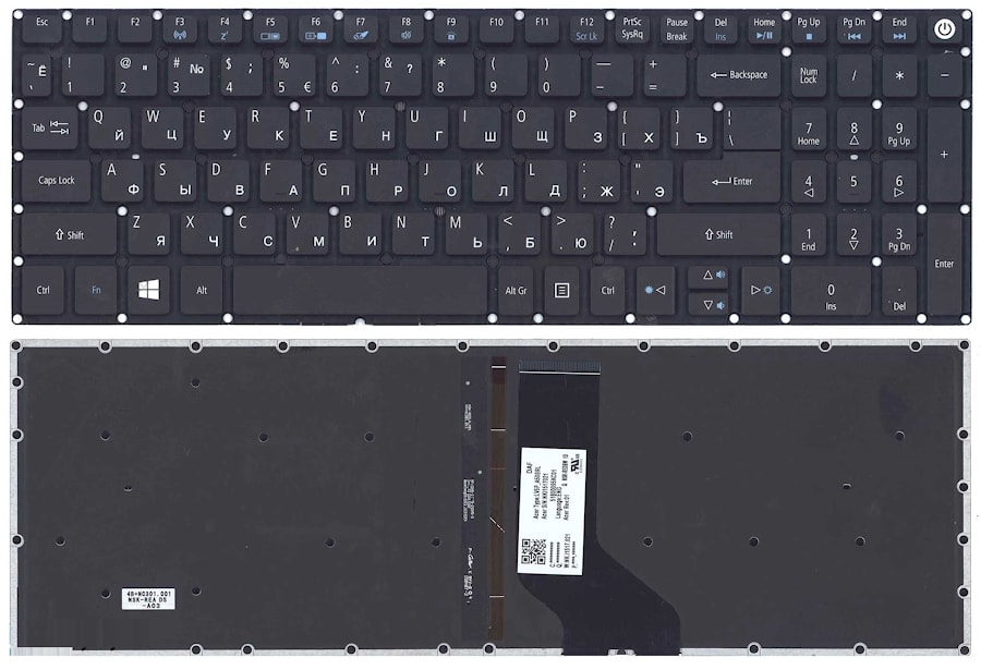 Клавиатура для ноутбука Acer Aspire E5-573, E5-722, F5-571 черная, с подсветкой