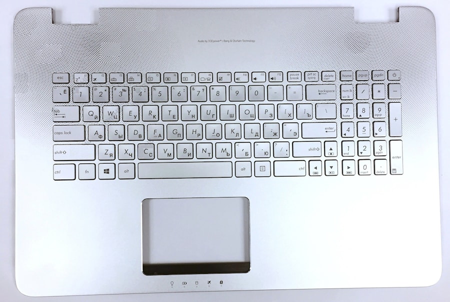 Клавиатура для ноутбука Asus N751, G771 серебряная, с подсветкой, верхняя панель в сборе