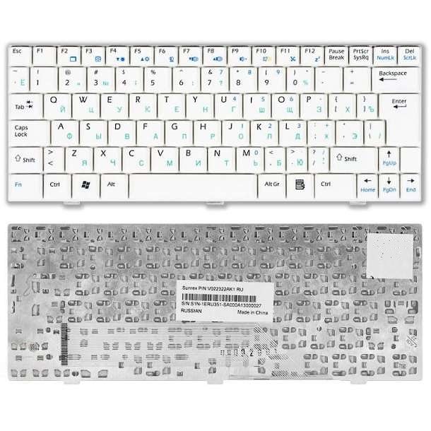Клавиатура для ноутбука MSI Wind U90, U100, U110, U120 белая, c гравировкой