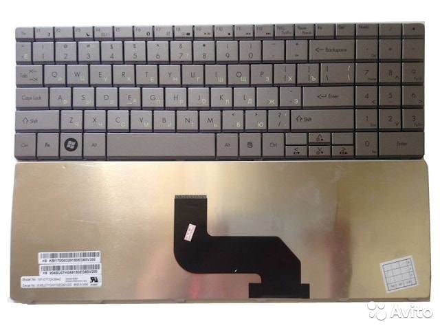 Клавиатура для ноутбука Packard Bell DT85, LJ61, LJ63, LJ65, LJ67, LJ71 / Gateway NV52 NV53 NV54 NV56 NV58 серебряная, английская