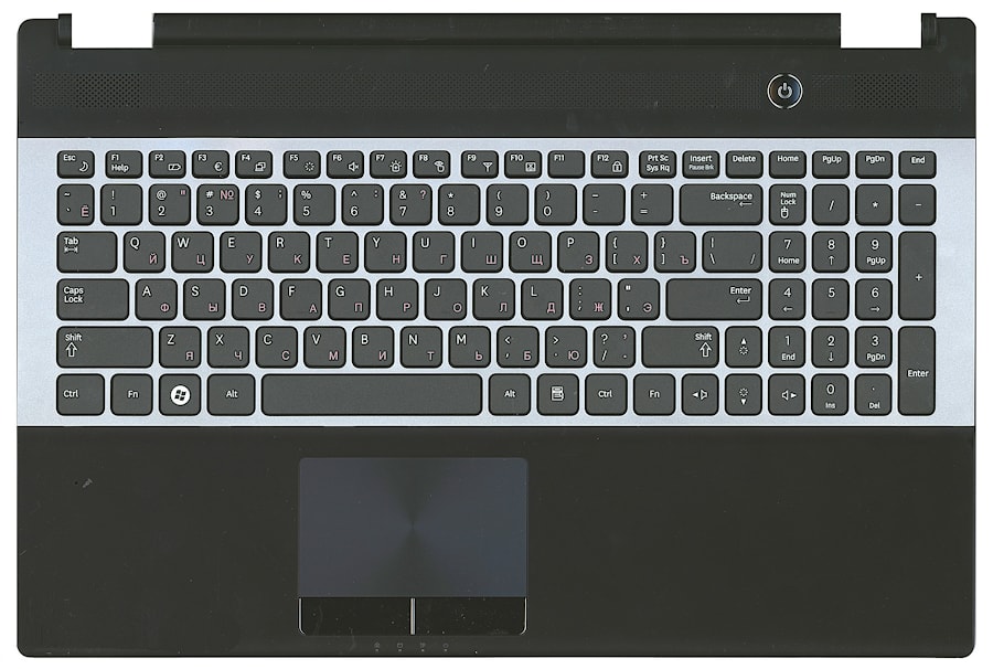 Клавиатура для ноутбука Samsung RC530 черная, верхняя панель в сборе