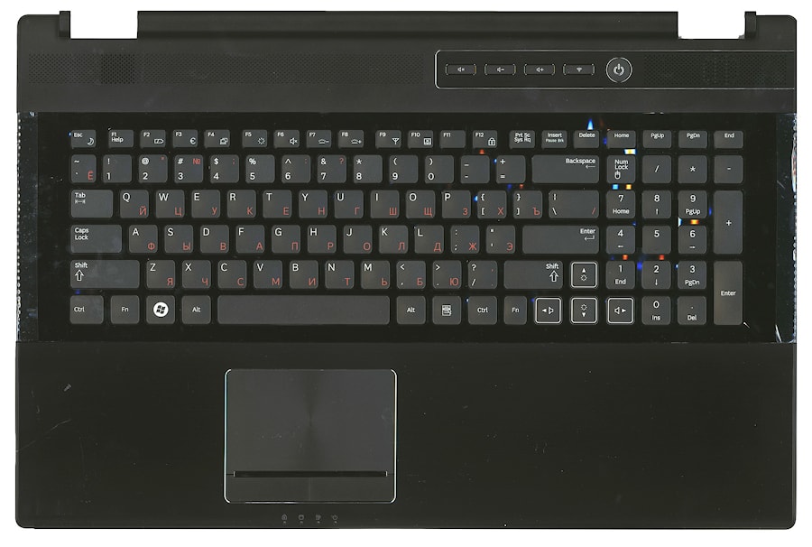 Клавиатура для ноутбука Samsung RF712 черная, с подсветкой, верхняя панель в сборе