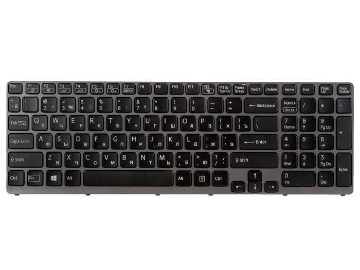 Клавиатура для ноутбука Sony Vaio SVE1711, SVE1711Z1R, SVE1711V1R, SVE1711S9R, SVE1711T1R, SVE1711Q1R, SVE1711G1R черная, с рамкой, с подсветкой