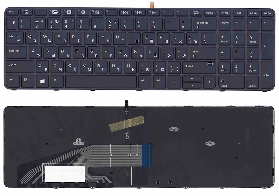 Клавиатура для ноутбука HP Probook 450 G3, 455 G3, 470 G3, 650 G2, 655 G2, HP Zbook 15 G3, 17 G3, черная, с рамкой, с подсветкой, с джойстиком